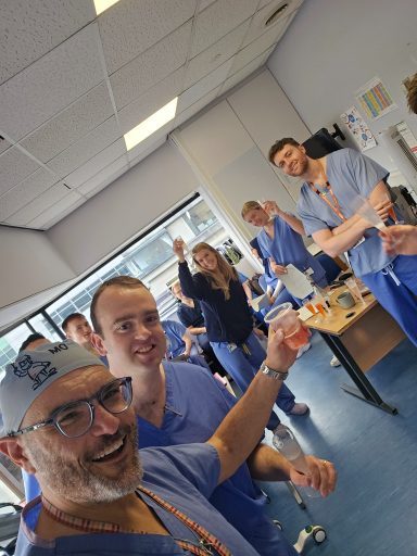 Celebrating my final registrar night shift at Glasgow Royal Infirmary